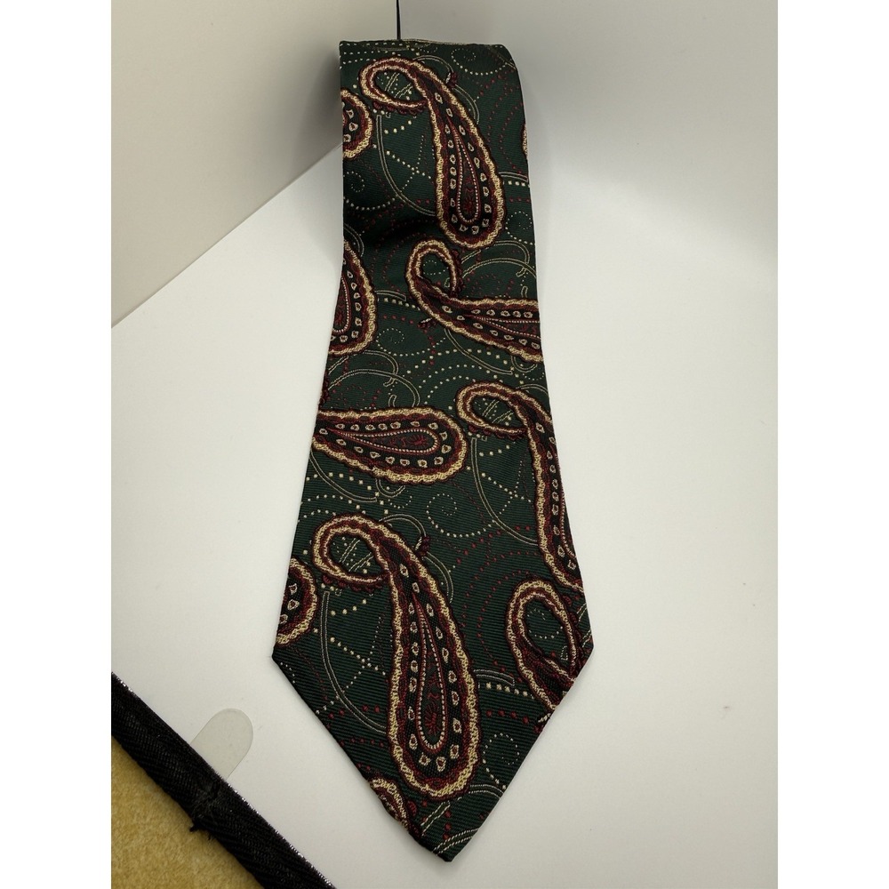 Vintage Polo Ralph Lauren Tie Green Paisley Silk Handmade Wide Necktie USA‎